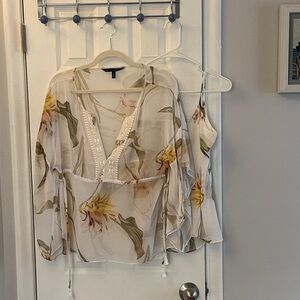 White House Black Market floral-print kimono top blouse with a cinch waist
